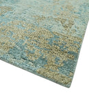 Teal and Olive Modern Abstract Hand Knotted 5x8 wool area Rug