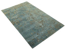 Teal and Olive Modern Abstract Hand Knotted 5x8 wool area Rug