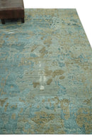 Teal and Olive Modern Abstract Hand Knotted 5x8 wool area Rug