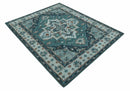 Teal and Silver Traditional Heriz Floral Hand Knotted Wool Area Rug