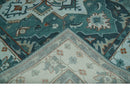 Teal and Silver Traditional Heriz Floral Hand Knotted Wool Area Rug