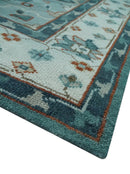 Teal and Silver Traditional Heriz Floral Hand Knotted Wool Area Rug