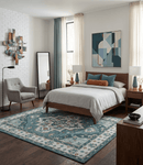 Teal and Silver Traditional Heriz Floral Hand Knotted Wool Area Rug