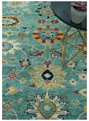 Teal And Yellow Modern Oushak Style Hand Knotted Custom Made Wool Rug