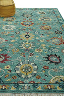 Teal And Yellow Modern Oushak Style Hand Knotted Custom Made Wool Rug