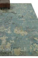 Teal, Beige, Silver and Charcoal Modern abstract Hand Knotted 5x8 wool Area Rug
