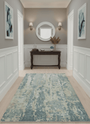 Teal, Gold and Ivory Modern Abstract 5x8 Hand loom wool and Viscose Area Rug