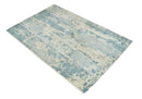 Teal, Gold and Ivory Modern Abstract 5x8 Hand loom wool and Viscose Area Rug