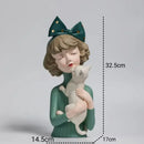 GobekUsa Bowknot Cat Girl Statue: Cute Home Decor for Living Room, Bedroom, Desktop