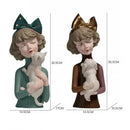 GobekUsa Bowknot Cat Girl Statue: Cute Home Decor for Living Room, Bedroom, Desktop