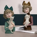 GobekUsa Bowknot Cat Girl Statue: Cute Home Decor for Living Room, Bedroom, Desktop