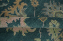 Wool Area Rug Hand Knotted in Teal Gray and Beige - Traditional Oushak Design Style