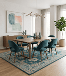 Wool Area Rug Hand Knotted in Teal Gray and Beige - Traditional Oushak Design Style