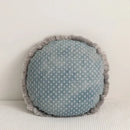 Teal & gray denim fringed cushion cover living room decor by Decorbites