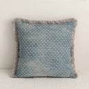 Teal & gray denim fringed cushion cover living room decor by Decorbites