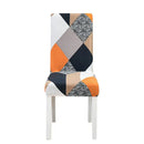 Teal & gray geometric stretch chair cover dining room slipcover by Decorbites