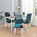 Teal & gray geometric stretch chair cover dining room slipcover by Decorbites