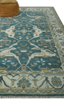 Teal, Ivory and Olive 6x9 Hand Knotted Oriental Oushak wool area rug by The Rug Decor