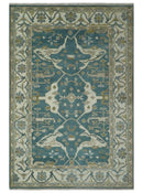 Teal, Ivory and Olive 6x9 Hand Knotted Oriental Oushak wool area rug by The Rug Decor
