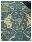 Teal, Ivory and Olive 6x9 Hand Knotted Oriental Oushak wool area rug by The Rug Decor