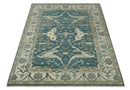 Teal, Ivory and Olive 6x9 Hand Knotted Oriental Oushak wool area rug by The Rug Decor