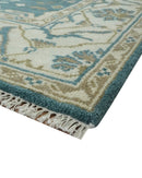 Teal, Ivory and Olive 6x9 Hand Knotted Oriental Oushak wool area rug by The Rug Decor