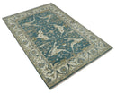 Teal, Ivory and Olive 6x9 Hand Knotted Oriental Oushak wool area rug by The Rug Decor