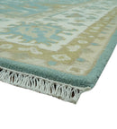 Teal, Ivory and Olive Hand Knotted 6x9 Traditional Oriental Oushak wool rug
