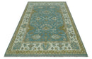 Teal, Ivory and Olive Hand Knotted 6x9 Traditional Oriental Oushak wool rug