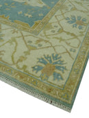 Teal, Olive and Beige Hand Knotted 8x10 Traditional Oriental Oushak wool area rug by The Rug Decor