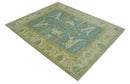 Teal, Olive and Beige Hand Knotted 8x10 Traditional Oriental Oushak wool area rug by The Rug Decor