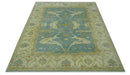 Teal, Olive and Beige Hand Knotted 8x10 Traditional Oriental Oushak wool area rug by The Rug Decor