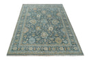 Teal, Olive and Silver Antique Style Hand knotted 8x10 Oushak wool Area Rug