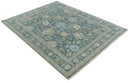 Teal, Olive and Silver Antique Style Hand knotted 8x10 Oushak wool Area Rug