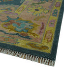Teal, Peach and Mustard Hand Knotted Oriental Oushak 8x10 wool area Rug