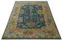 Teal, Peach and Mustard Hand Knotted Oriental Oushak 8x10 wool area Rug