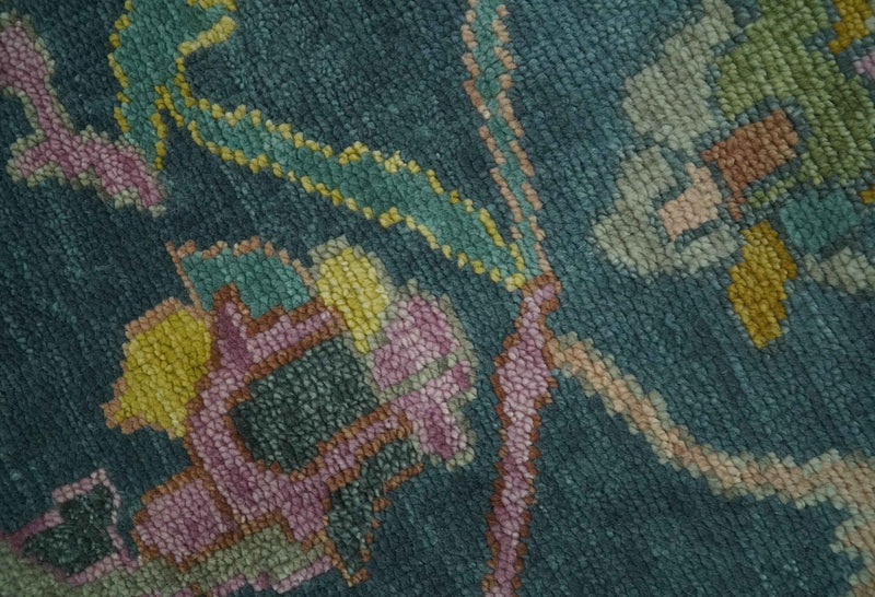 Teal, Peach and Mustard Hand Knotted Oriental Oushak 8x10 wool area Rug