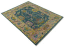 Teal, Peach and Mustard Hand Knotted Oriental Oushak 8x10 wool area Rug