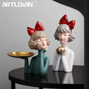 GobekUsa Bowknot Girl Resin Figurine | Home Room Decor & Wedding Gift