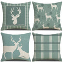Teal & white deer grid line pillowcase set living room cushion cover by Decorbites