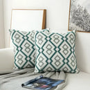 Teal & white embroidered geometric floral cushion cover living room by Decorbites
