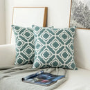 Teal & white embroidered geometric floral cushion cover living room by Decorbites