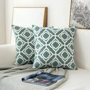 Teal & white embroidered geometric floral cushion cover living room by Decorbites