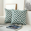 Teal & white embroidered geometric floral cushion cover living room by Decorbites