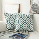 Teal & white embroidered geometric floral cushion cover living room by Decorbites