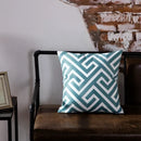 Teal & white geometric embroidered cushion cover living room decor by Decorbites