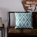 Teal & white geometric embroidered cushion cover living room decor by Decorbites