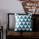 Teal & white geometric embroidered cushion cover living room decor by Decorbites