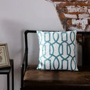 Teal & white geometric embroidered cushion cover living room decor by Decorbites