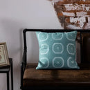 Teal & white geometric embroidered cushion cover living room decor by Decorbites